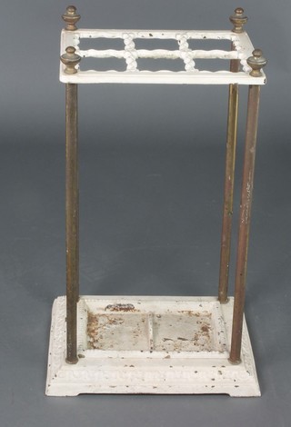 A rectangular wrought iron and brass 6 division umbrella stand 21"h x 11"d  