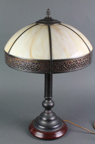 A Tiffany style bronze table lamp with stained glass shade 25" 
