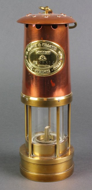 E Thomas & Williams of Cumbria, a copper and brass miners safety lamp