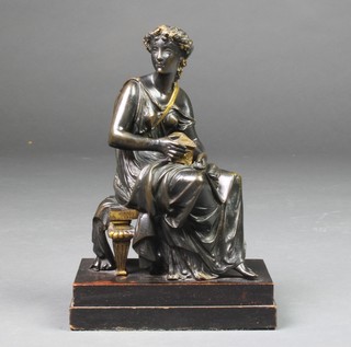 L. Pilet, a 19th Century bronze figure of the seated Pandora and her box 11" 