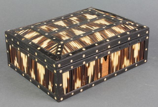 A rectangular Ceylonese ebony and porcupine quill box with hinged lid 3" x 8 1/2 x 7"d