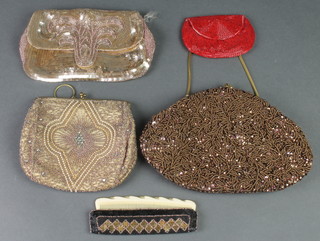 2 lady's bead work handbags and 2 beadwork purses and a comb case 