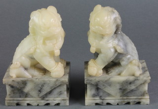 2 Chinese carved hardstone figures of dogs of fo 6" 