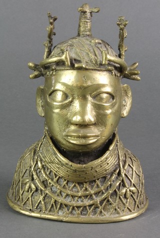 A 20th Century Benin bronze portrait bust 8" 
