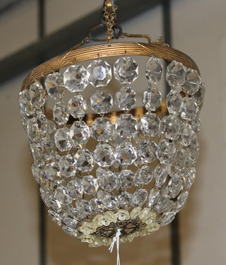 A circular gilt metal and glass bag shaped light shade 7" 