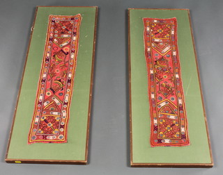 A pair of rectangular Eastern stitchwork panels 30" x 7" 