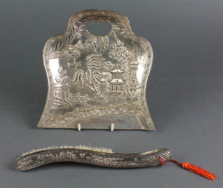 A Chinese antimony crumb scoop and tray 10" 