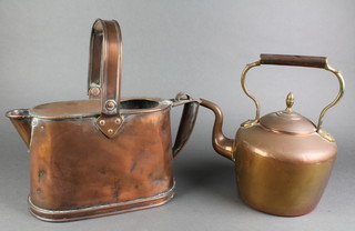 A 19th Century boat shaped copper hot water carrier (old repair to handle) together with a copper kettle with acorn finial 