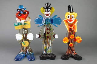 3 mid 29th Century Murano glass clowns 12" 
