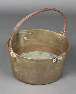 A brass preserving pan with iron handle 13" 