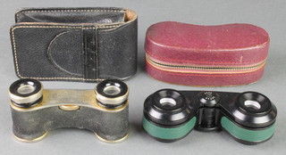 A pair of Prominar Kowa opera glasses and a pair of CHZ opera glasses, contained in leather cases 