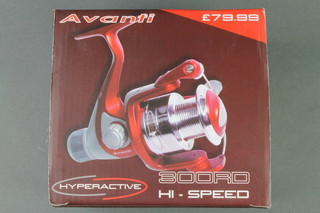 An Avanti 300 RD high speed fishing reel, boxed and unused with 2 spare spools