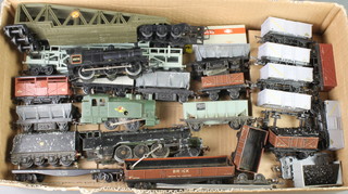 A Triang British Railways tank engine, a Continental locomotive and tender (f), a Jouef clockwork tank engine (f), various rolling stock etc 