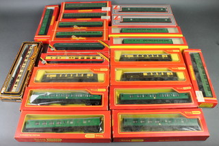 3 Hornby Triang R228 Pullman carriages, 2 ditto R622, ditto R623 and R623a, 10 other Hornby carriages - R829, R831, R486 x 2, R4056, R4057, R4058, R4059, R4009a, R4008a, 2 Lima carriages and a Marlinline carriage