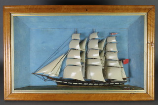 A Victorian model diorama  of the 3 masted clipper "Eleanor" contained in a maple frame 18" x 29" 