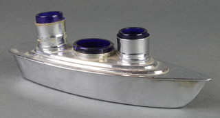 An Art Deco chrome condiment in the form of a 3 funnelled ship 7 1/2" 