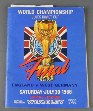 A 1966 World Championship World Cup final programme together with a match ticket for the West Stand enclosure, complete with envelope  