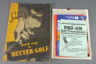 Sam Snead, 1 volume "The Quick Way to Better Golf", 2 golfing postcards and other golf related ephemera