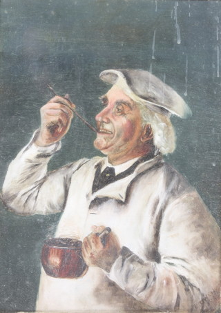 E Owen 1898, oil painting on canvas, study of a chocolatier 14" x 10" 
