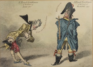 James Gillray, an amusing political cartoon, a French gentleman at the court of Louis XVI and a French gentleman of the court of  Egalite 1799 10" x 13 1/2"  