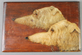 Oil painting on panel, a study of 2 hounds, unsigned 9" x 5 1/2" 