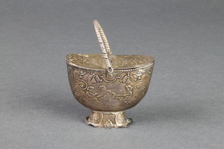 A Dutch repousse novelty box in the form of a double lidded basket with cherub decoration, 2" 