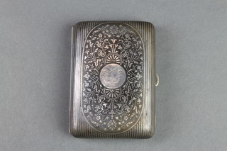 A silver niello cigarette case with scroll decoration 110 grams 