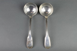 A pair of Victorian silver fiddle and thread pattern ladles, London 1877, 166 grams