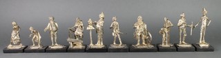A good set of 10 silver Dickensian figures on composition bases, London 1977 Maker SE, 134 ozs 