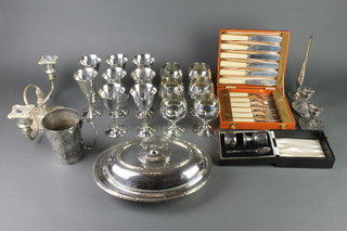 A silver plated pint mug, 2 plated cased sets and minor plated items 