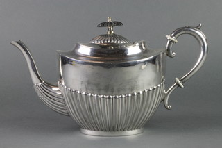 A silver plated demi-fluted teapot