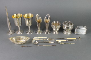 A silver plated bon bon dish and minor plated items