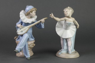 A Nao figure of a clown musician 7" and a ditto of a child ballerina 7" 