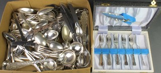 A silver plated cased set and minor plated cutlery 