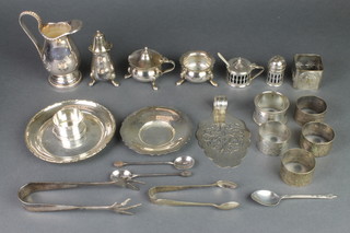 A silver plated 4 piece condiment set and minor items 