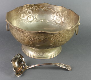 A silver plated repousse punch bowl and ladle 