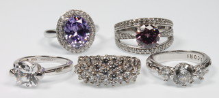 5 silver gem set rings, sizes I, J and K