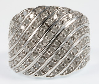 A diamond set silver dress ring, size P