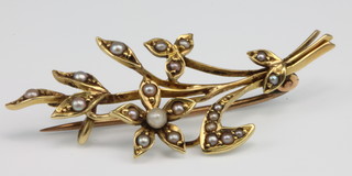 A 15ct gold pearl set spray brooch