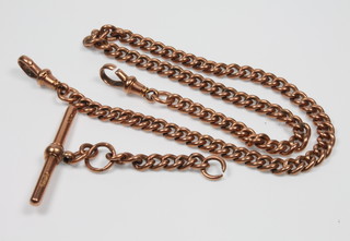 A 9ct gold watch chain with T bar and clasp, 28 grams