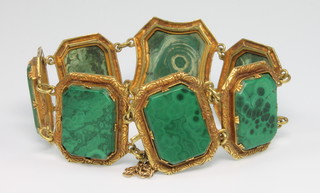 A Continental high carat malachite set, 7 plaque bracelet 