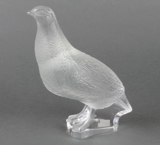 A modern Lalique figure of a quail with etched lower case Lalique France mark, 7" 