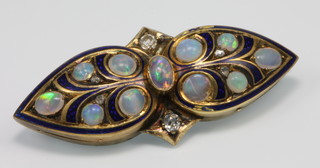 A good Victorian 15ct gold, diamond, opal and enamelled brooch