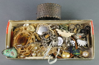 A wide silver bangle and minor costume jewellery