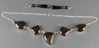 A silver and hardstone necklace and a pair of earrings