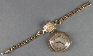 A gentleman's 9ct gold square shaped wristwatch and 1 other