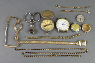 Minor wristwatches including a 9ct gold case and a pair of cigar cutters 