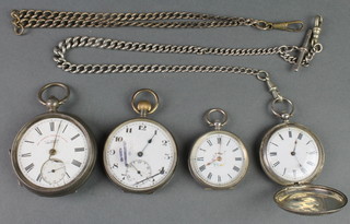 2 silver pocket watches, 2 ditto fob watches and 2 silver Alberts 