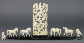 A carved ivory figure of a horse 2", minor carved items