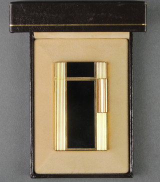 A gentleman's gold plated and enamelled Dupont cigarette lighter in original box  